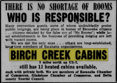 Birch Creek Cabins - Apr 22 1949 Ad